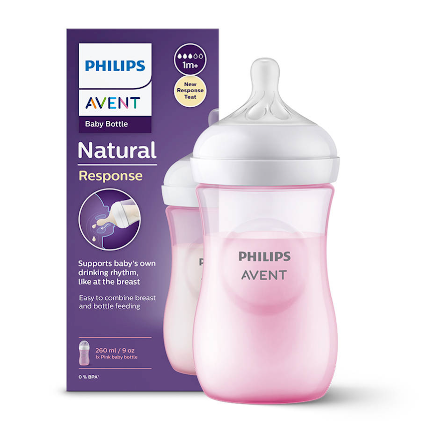 Philips AVENT / Бутылочка для кормления Natural Response, 260 мл, пластик, розовая, SCY903/11  - фото 3